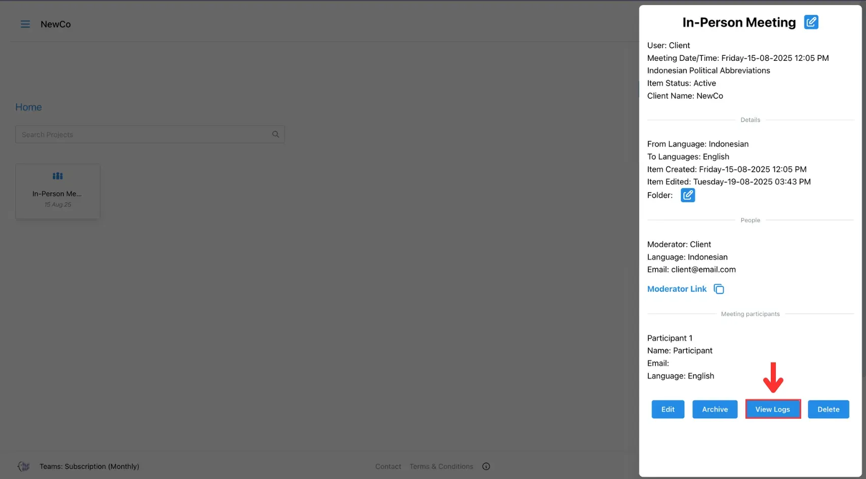 Click on ‘View Logs’