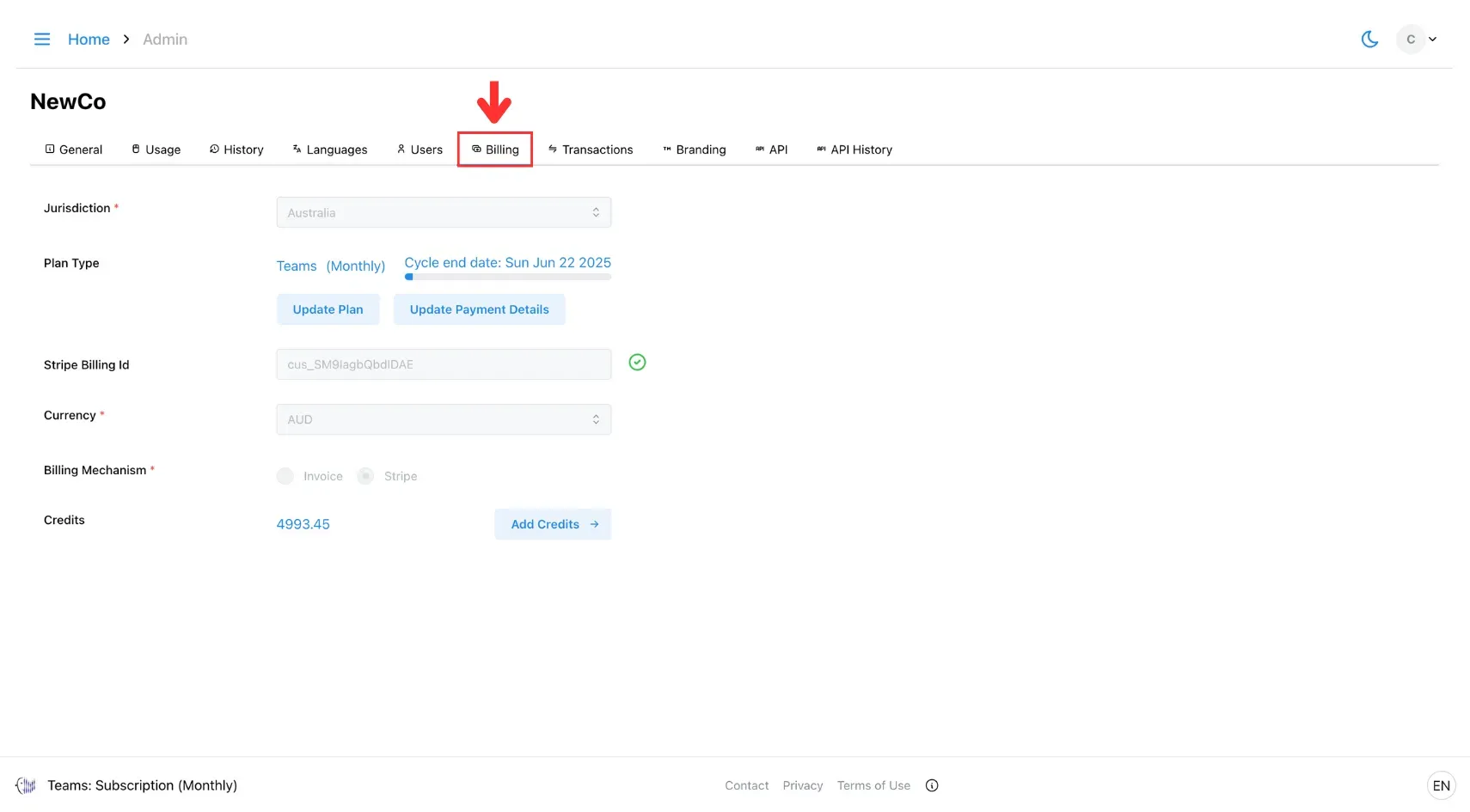 7.2 Top Up Credit - Billing Tab.webp