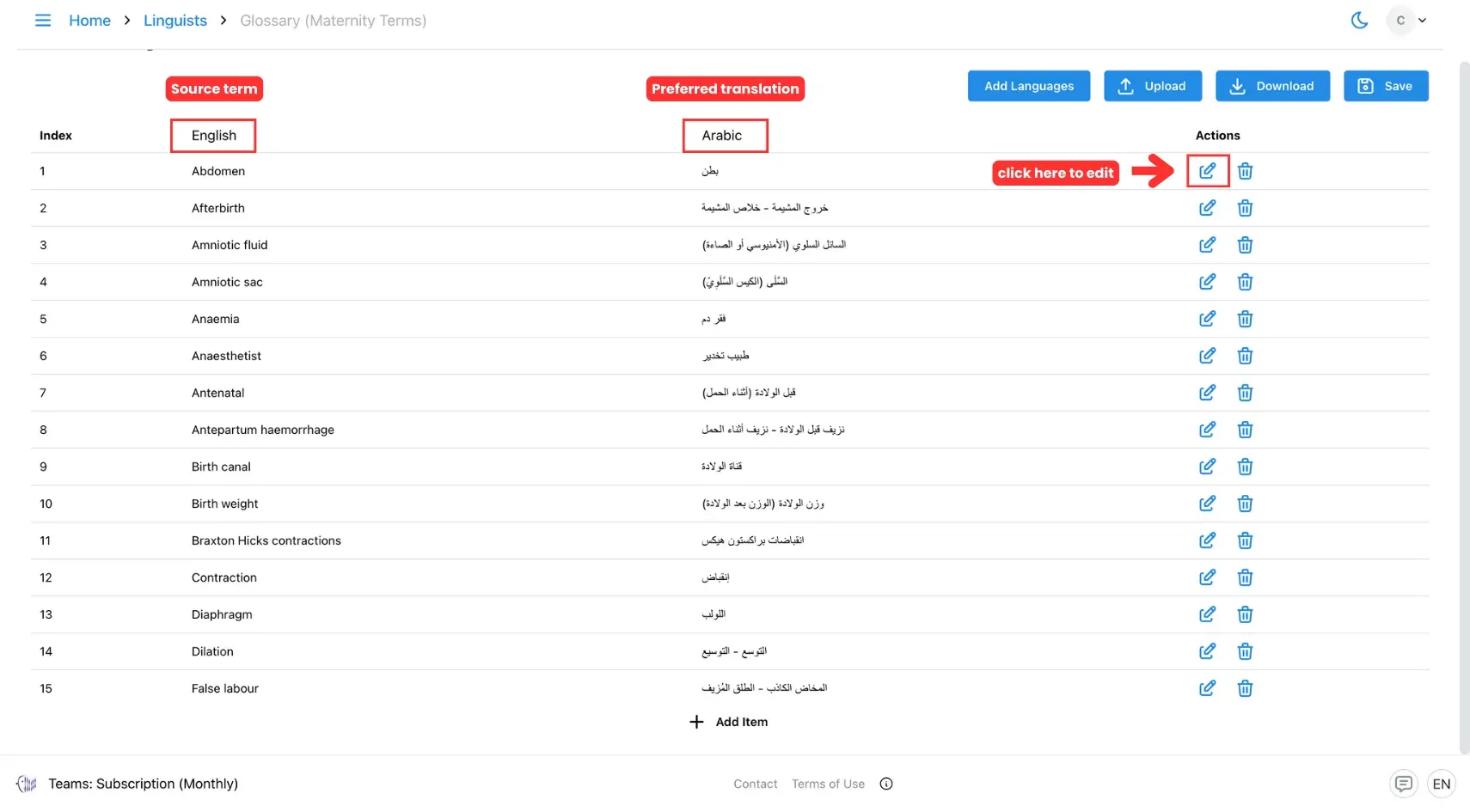 Edit your glossary