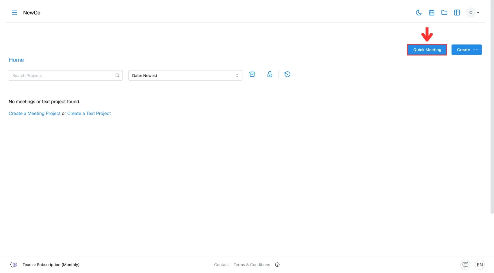 Click ‘Quick Meeting’