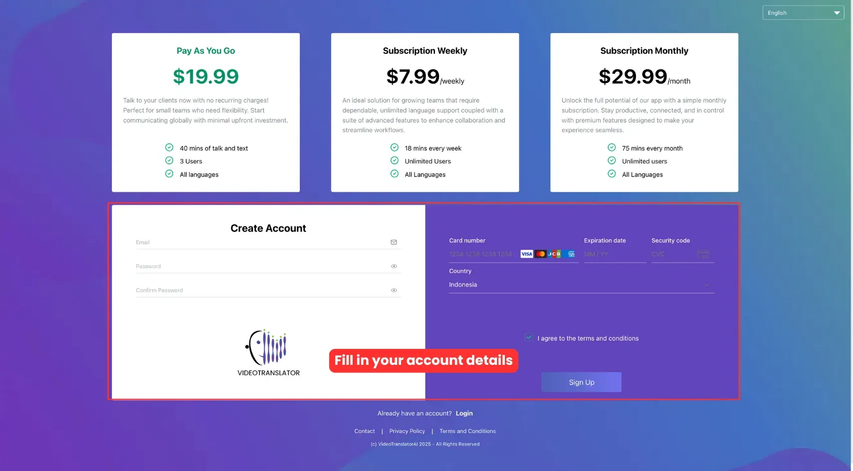 Enter Your Account Details