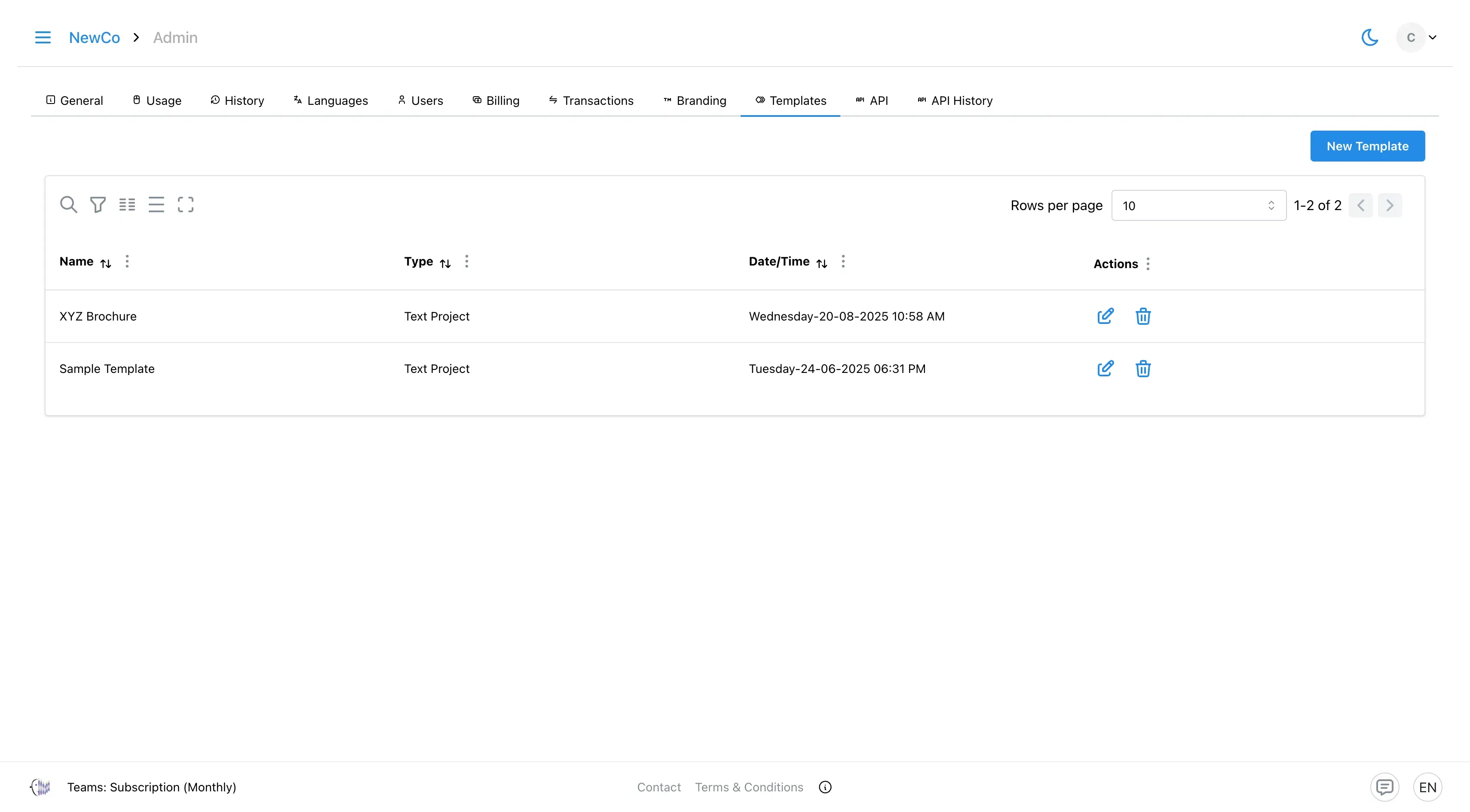 Template page
